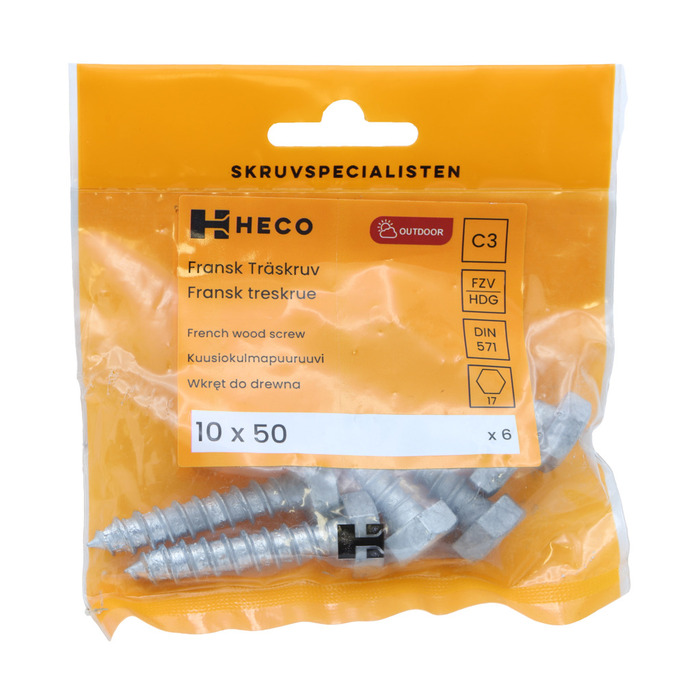 Träskruv Fransk 10 x 50 mm 6-pack Heco